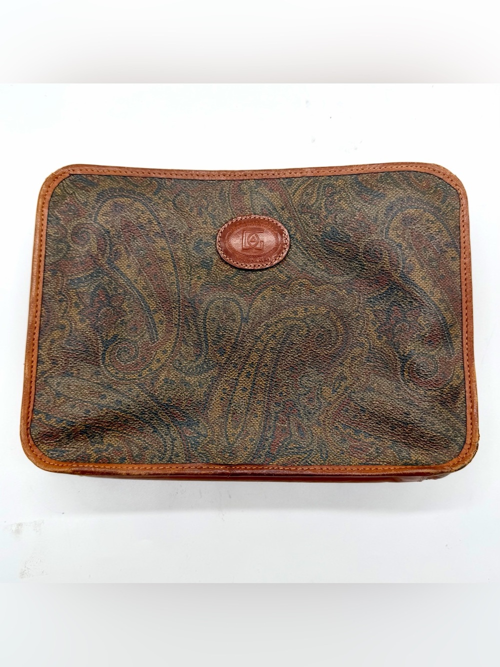 Vintage Angiolo Del Gobbo Paisley Leather Clutch Bag Firenze Italy Unisex Tuscan